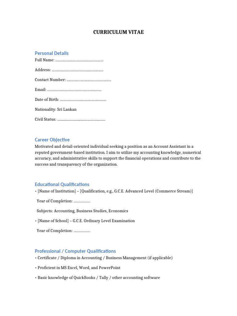 Account Assistant CV Format | PDF