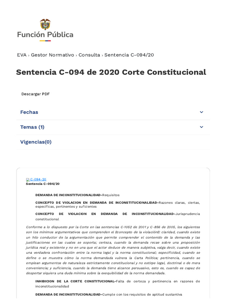 Sentencia C-094 de 2020 Corte Constitucional - Gestor Normativo