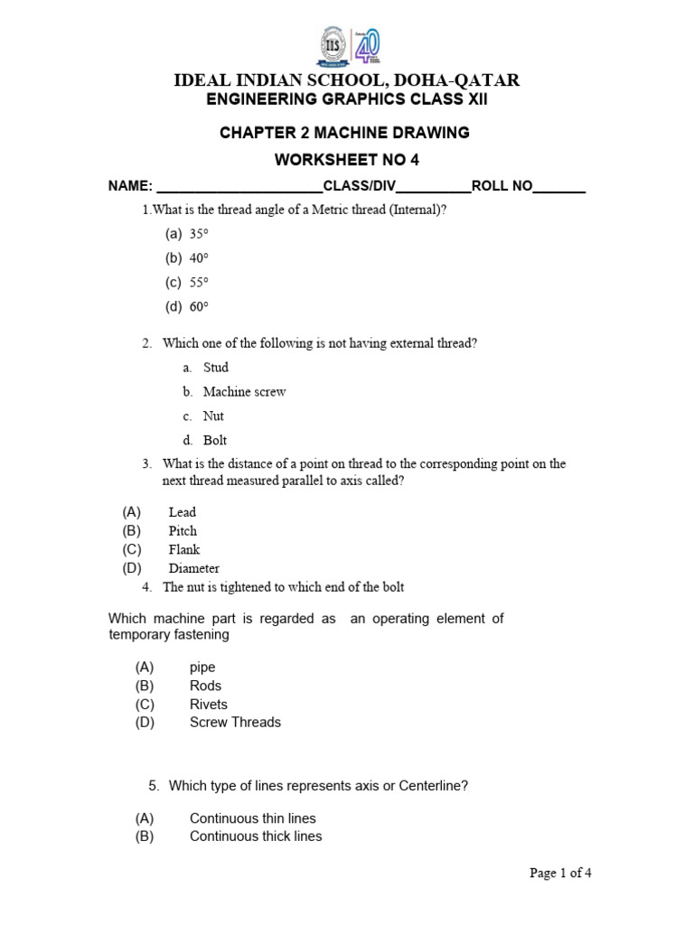 Engineering Graphics: Machine Drawing Worksheet | PDF | Screw ...