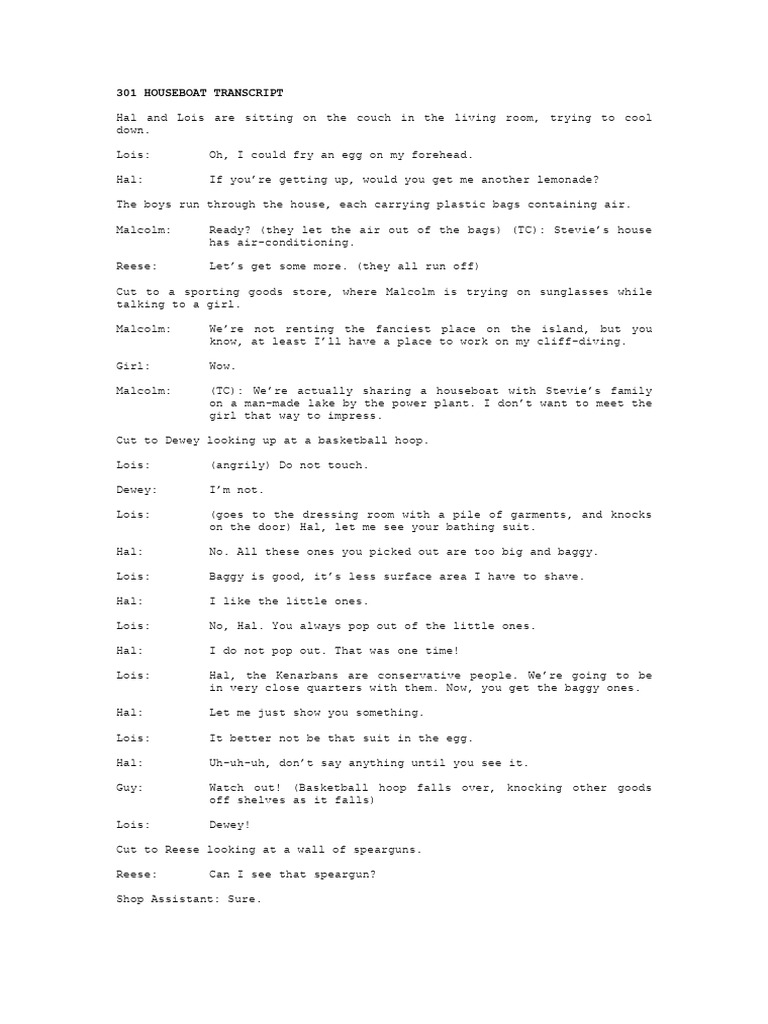 3x01 Houseboat Transcript Mitmvc | PDF