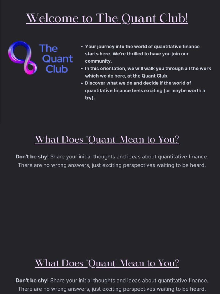 The Quant Club Orientation | PDF | Mathematical Finance | Algorithmic ...