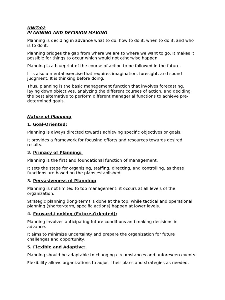Planning and Decision Making in Management | PDF | Planning | Decision ...