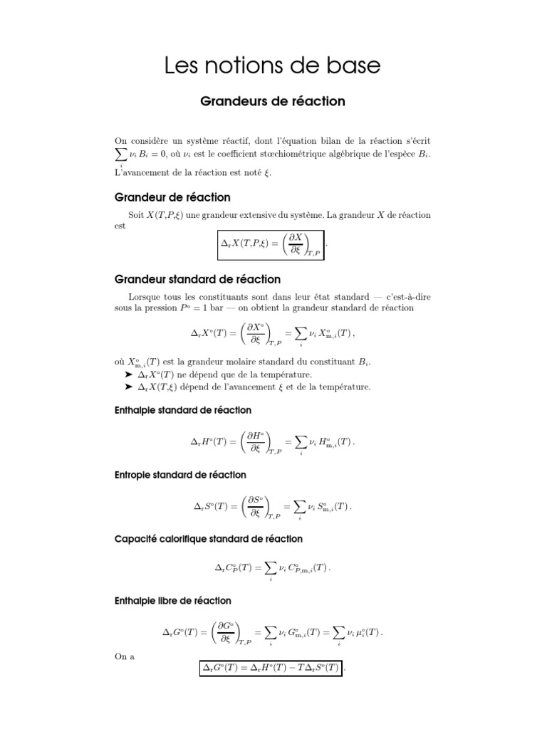 Grandeurs de réaction en chimie | PDF | Réactions chimiques | Enthalpie