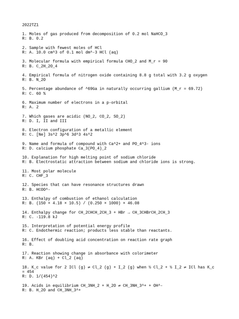 Chemistry Problem Solutions and Explanations | PDF | Acid | Chemical ...