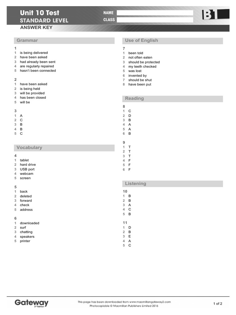 B1 UNIT 10 Test Answer Key Standard | PDF | Linguistics | Human ...