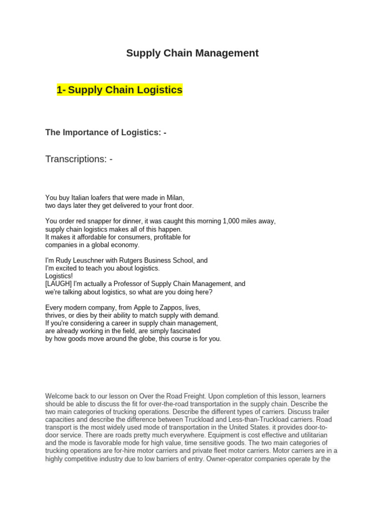 Supply Chain Management - Supply Chain Logistics | PDF | Cargo | Supply ...