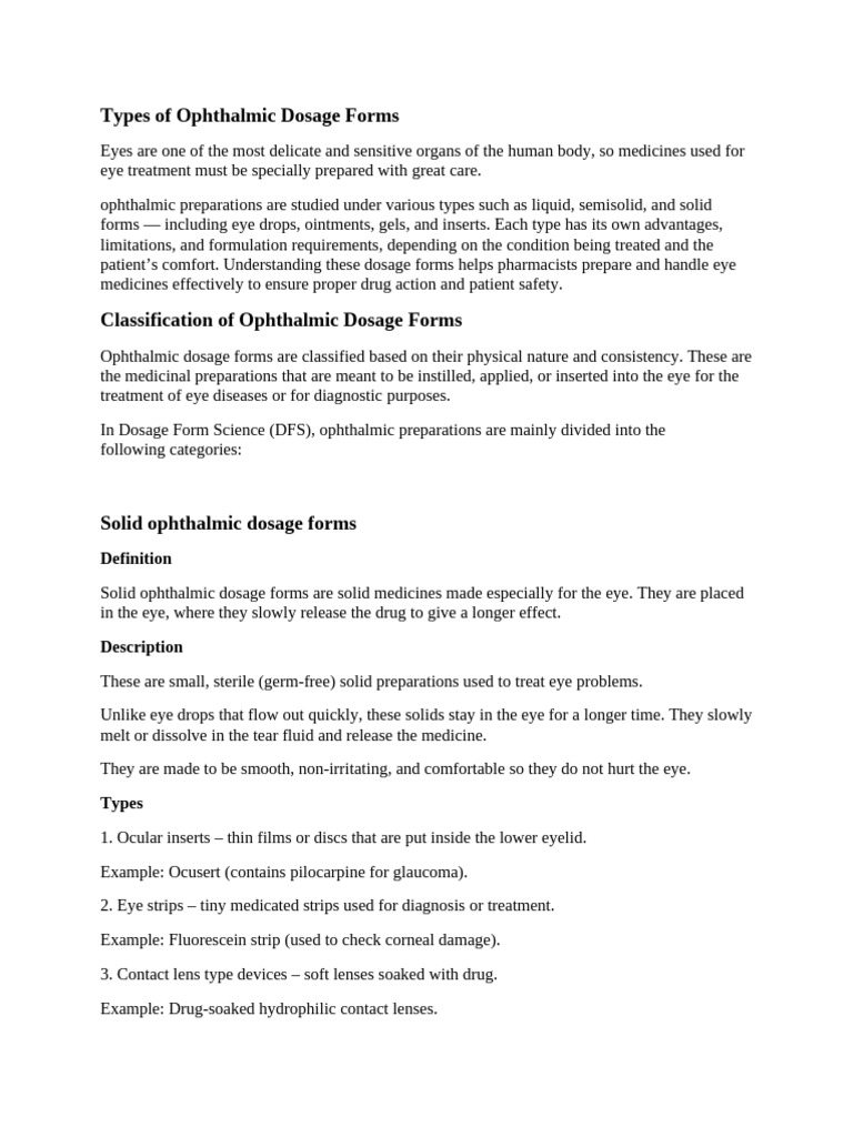 Classification of Ophthalmic Dosage Forms | PDF | Topical Medication ...