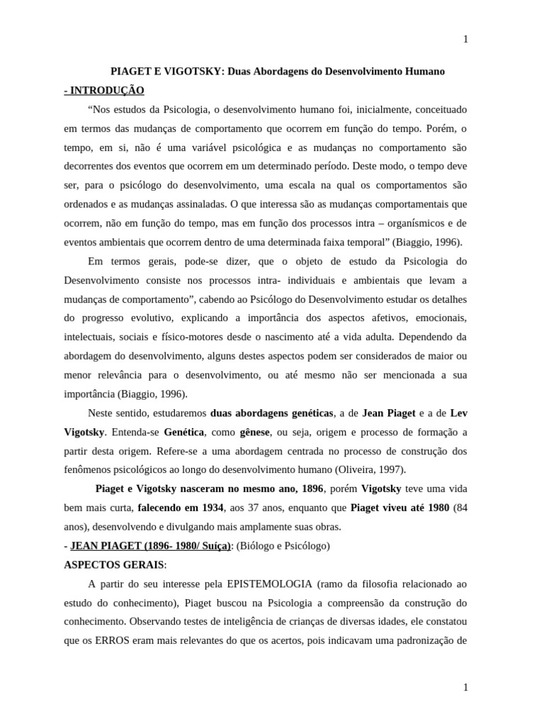 Piaget e Vigotsky: Teorias do Desenvolvimento | PDF | Aprendizado ...