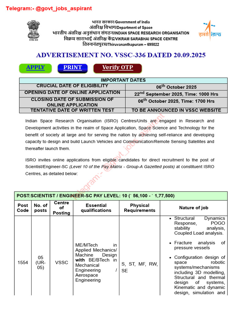 VSSC-336 Scientist/Engineer Recruitment | PDF | Engineering
