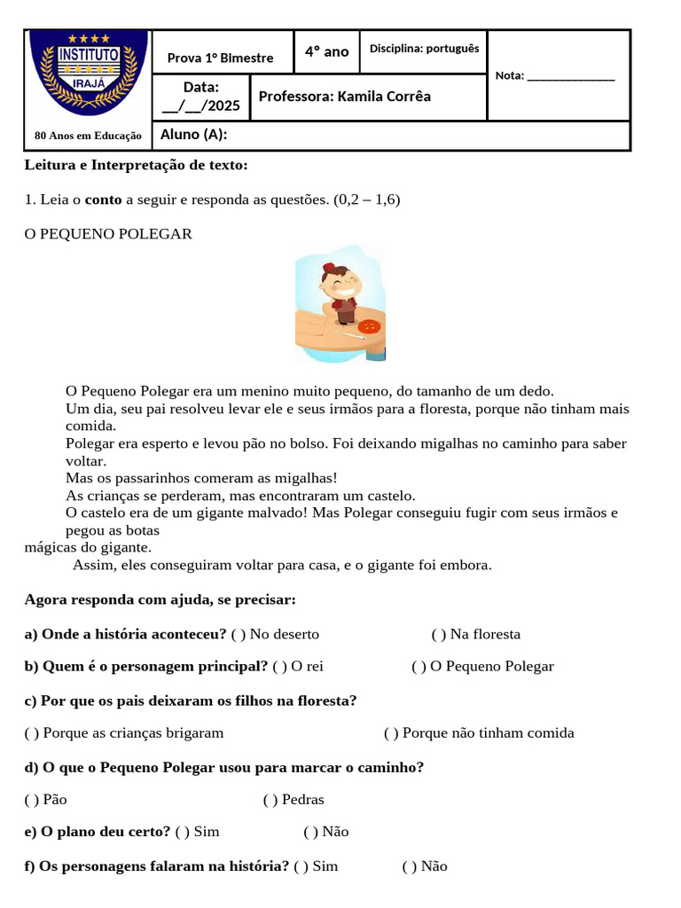 Simulado 6 Ano Português Com Gabarito – VBDEQ