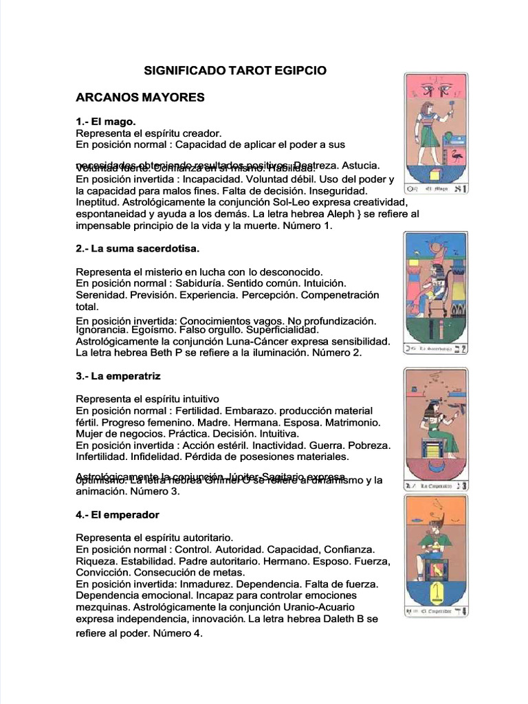 Significado de los Arcanos Mayores del Tarot Egipcio | PDF | Amor