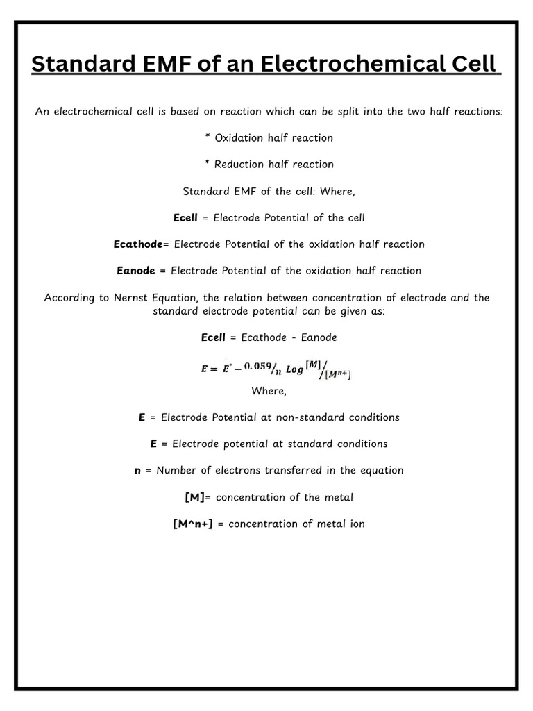 Standard EMF of An Electrochemical Cell - 20251011 - 223448 - 0000 | PDF