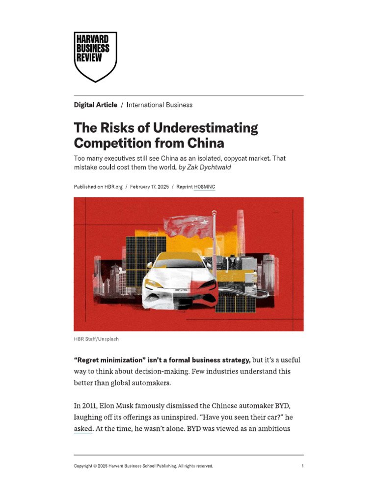 HBR The Risks of Underestimating Competition From China | PDF