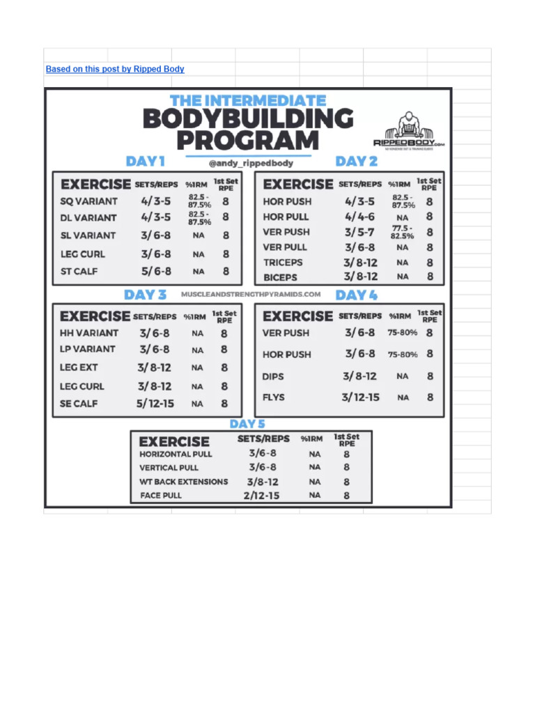 Ripped Body Intermediate Bodybuilding Routine | PDF | Weight Training ...