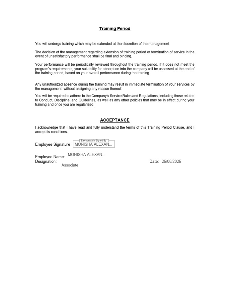 Training Period Guidelines and Conditions | PDF