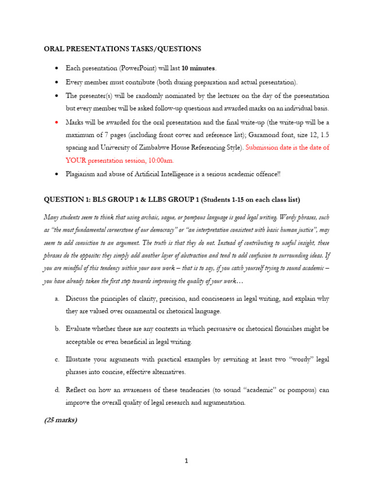 Legal Writing Presentation Guidelines | PDF | Argument | Citation
