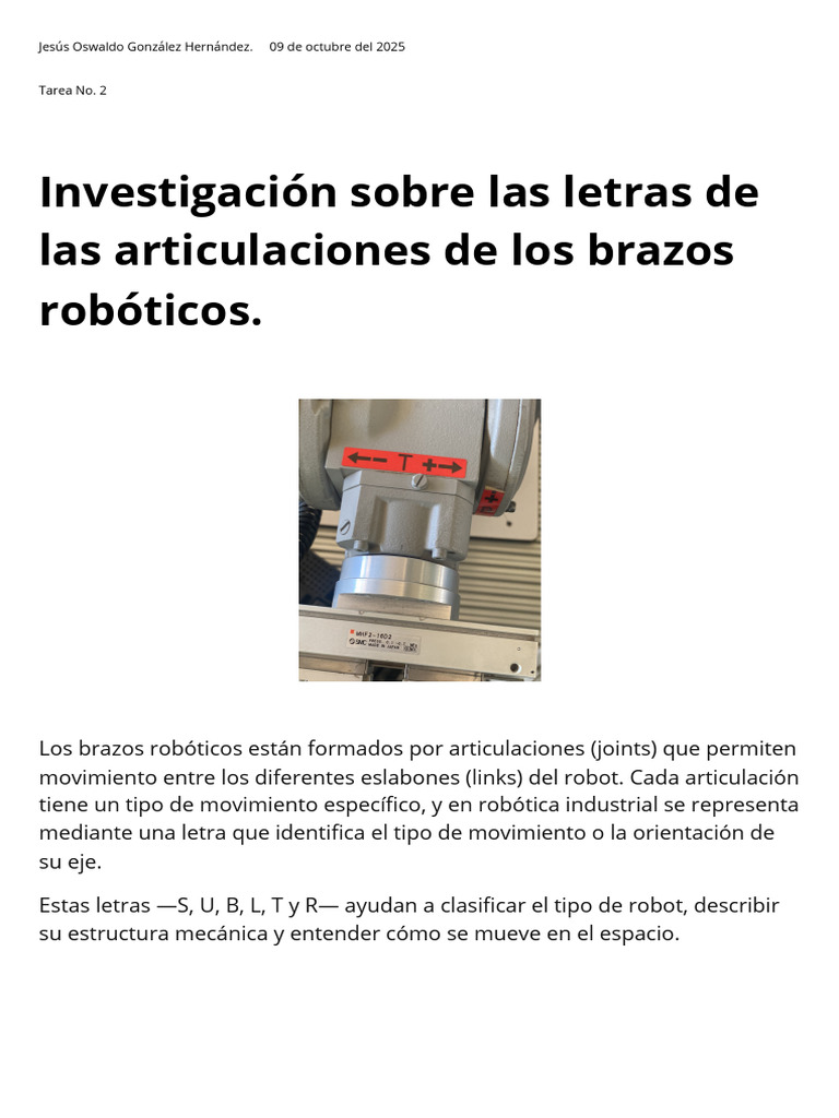 Tipos de articulaciones en brazos robóticos | PDF | Robot | Robótica