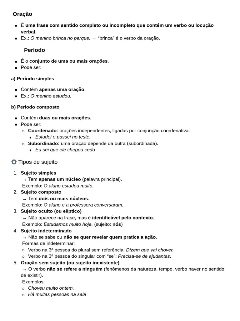 Tipos de Oração e Sujeito na Gramática | PDF | Assunto (gramática ...