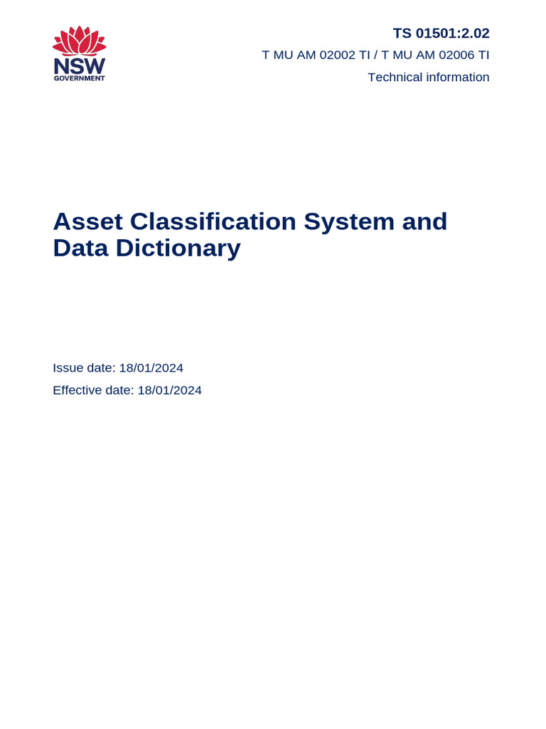 TS 01501 - 2.02 - Asset Classification System and Data Dictionary | PDF ...