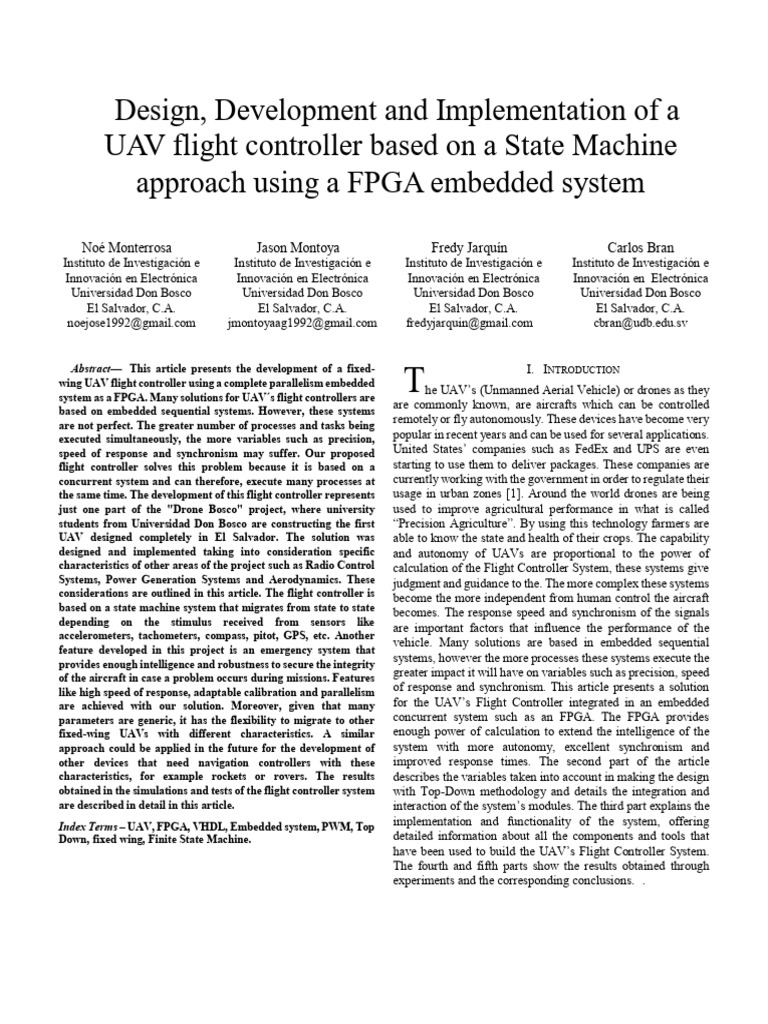 FPGA-Based UAV Flight Controller Design | PDF | Unmanned Aerial Vehicle ...