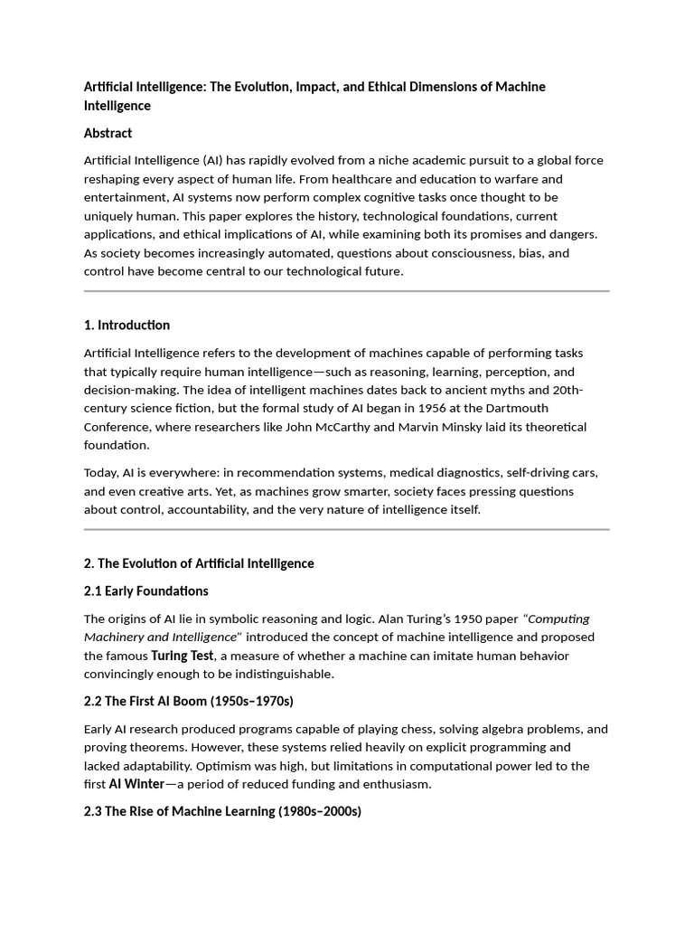 AI Evolution, Impact, and Ethics Explained | PDF | Artificial ...
