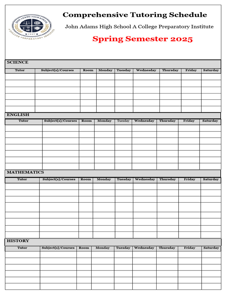 Tutoring Schedule Spring 2025 | PDF | Natural Sciences | Science
