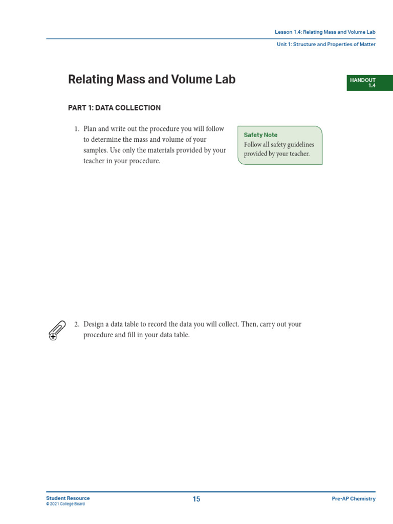L1.4 Relating Mass and Volume Lab | PDF | Sampling (Statistics) | Matter
