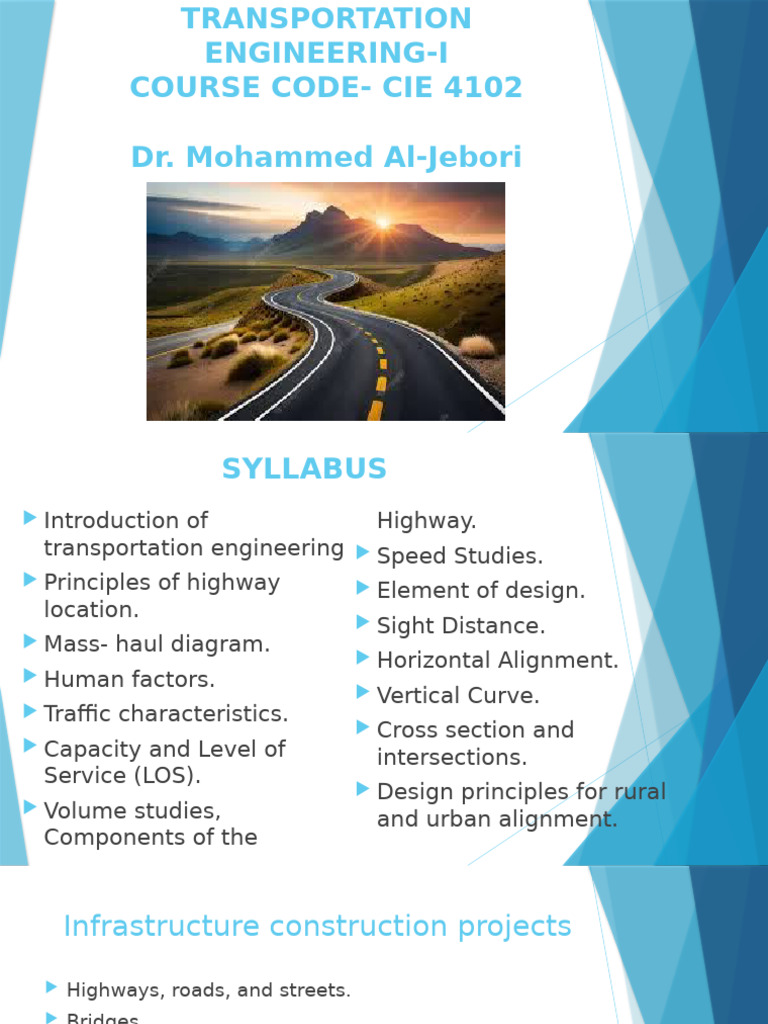 Transportation Engineering Course Syllabus | PDF | Transport | Road