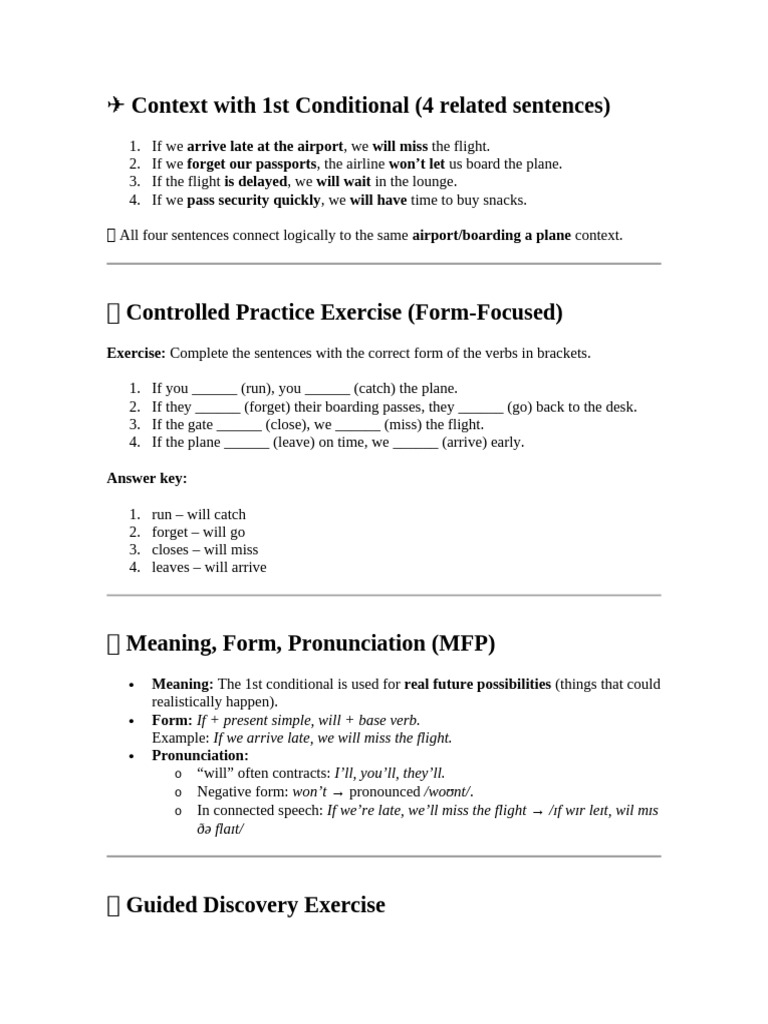 1st Conditional: Airport Scenarios Guide | PDF