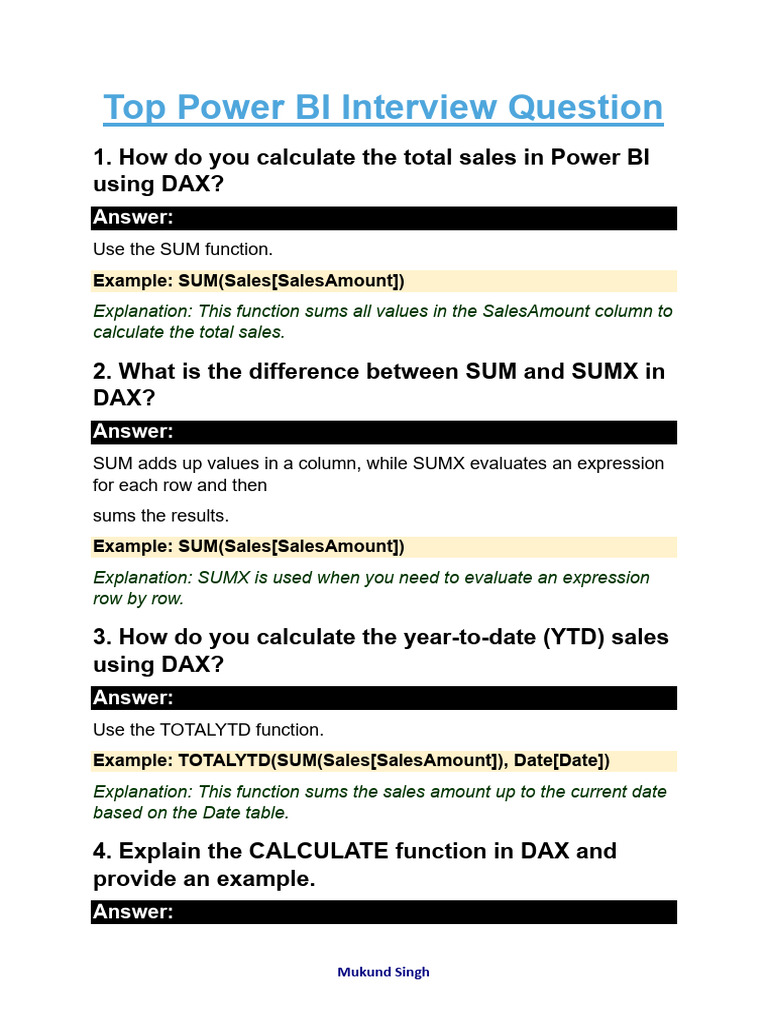 Power BI DAX Sales Calculations Guide | PDF | Average | Arithmetic Mean