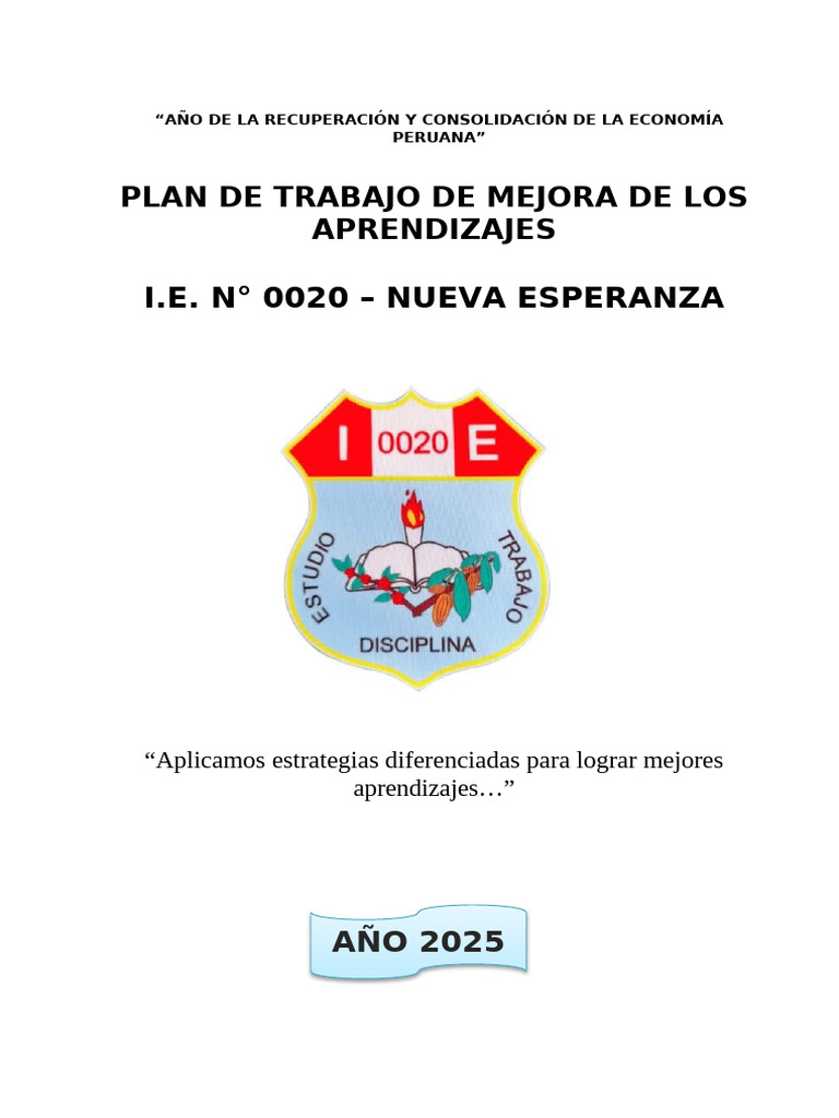Plan de Mejora de Aprendizajes 2025 | PDF | Plan de estudios | Aprendizaje