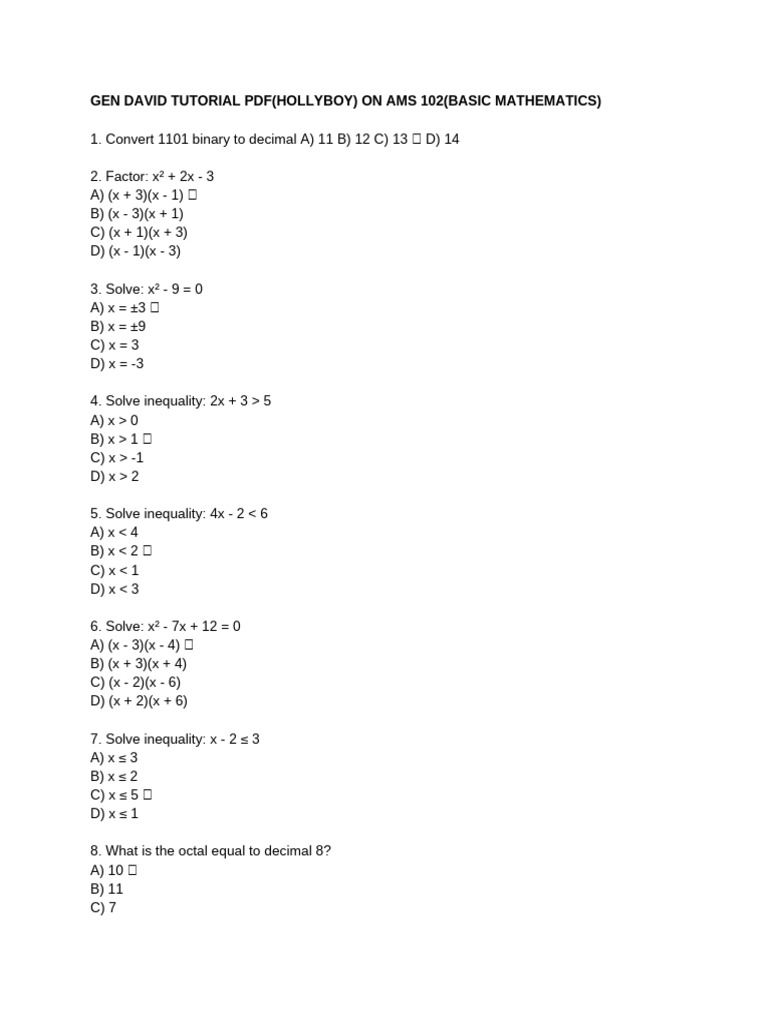 David's Basic Math Tutorial 33 | PDF | Abstract Algebra | Numbers