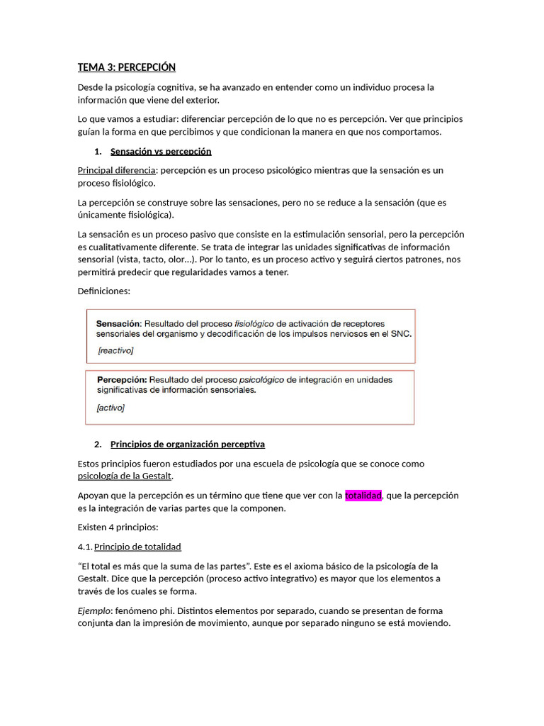 Tema 3 | PDF | Percepción | Sentidos