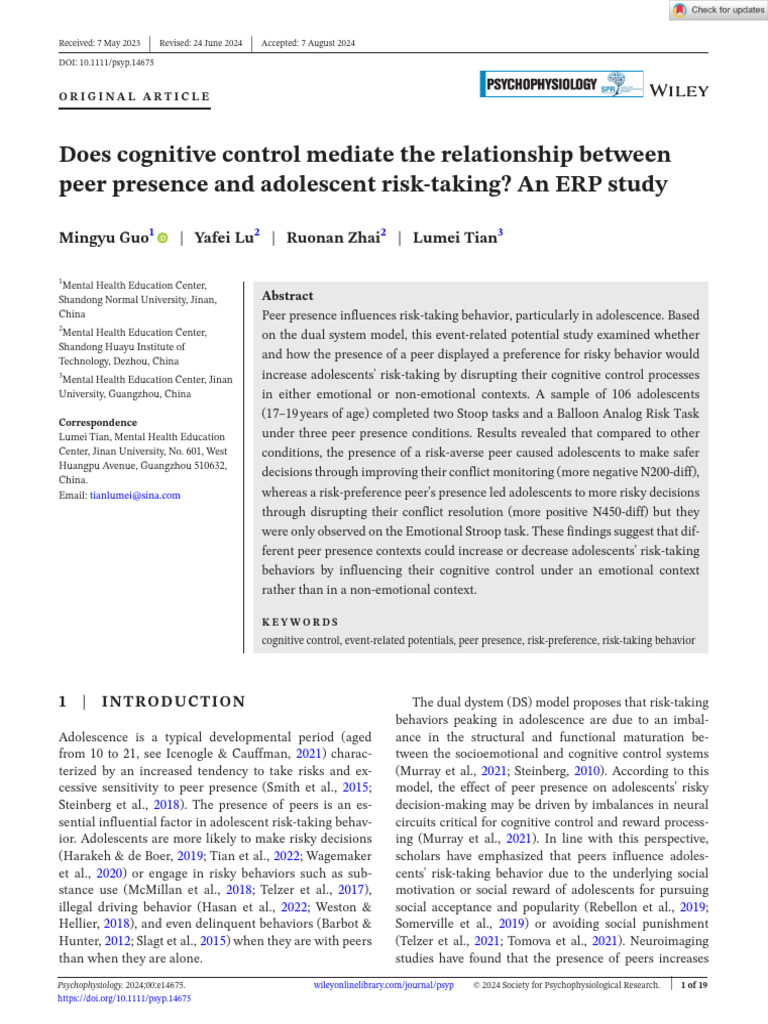 Peer Influence on Adolescent Risk-Taking | PDF | Executive Functions ...