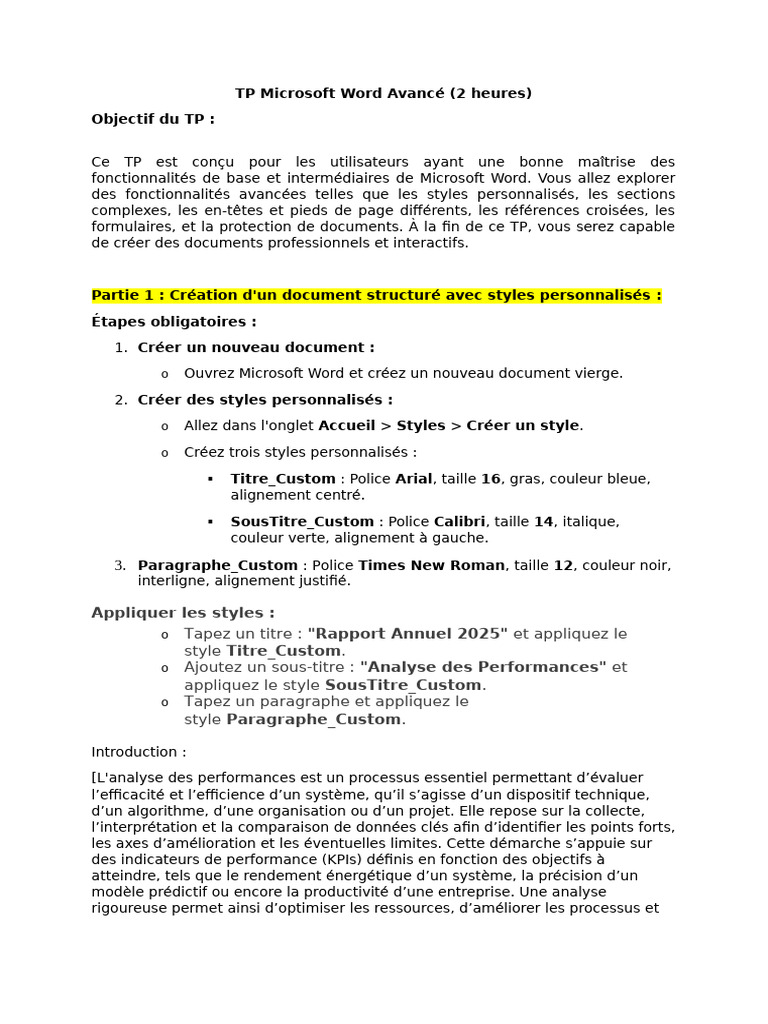 TP Word : Fonctions Avancées | PDF | Microsoft Word | Modèle mathématique