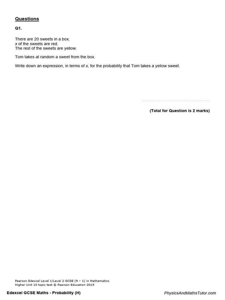 GCSE Maths Probability Test Questions | PDF | Student Assessment And ...