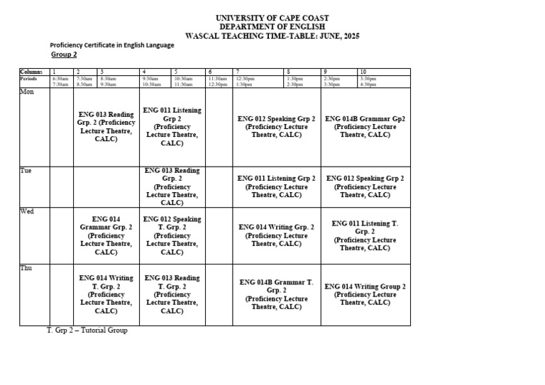 UCC WASCAL English Timetable June 2025 | PDF | Human Communication ...