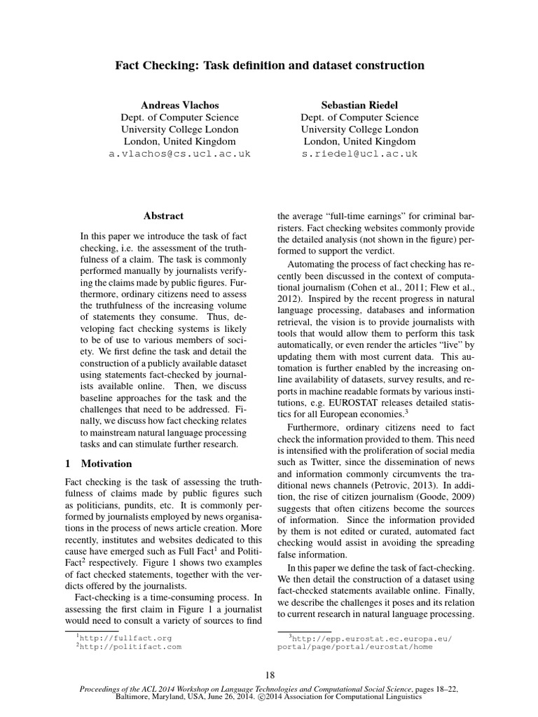 Fact-Checking: Definition and Dataset | PDF | Parsing | Human Communication