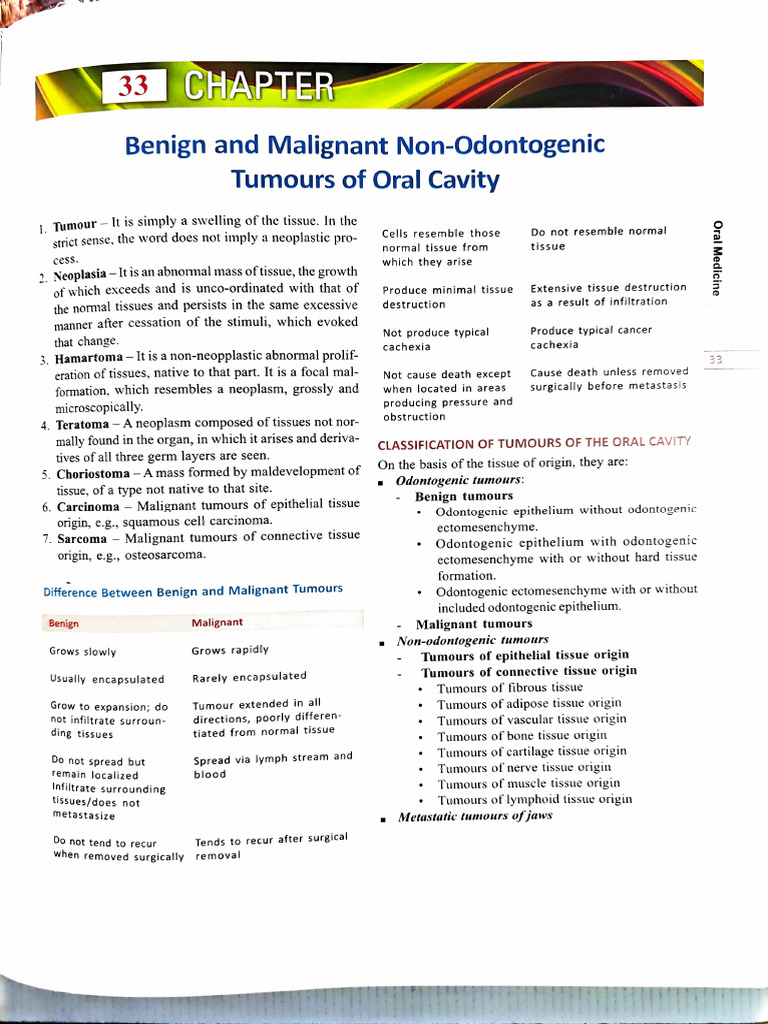 Oral Tumours: Benign vs Malignant Guide | PDF | Neoplasms | Medical ...