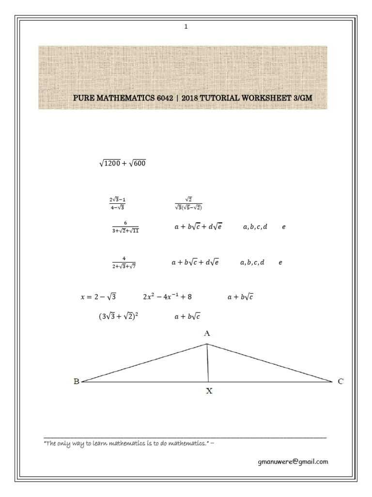 L6 Tutorial 3 Surds, Partial Fractions, Inequalities | PDF | Discrete ...
