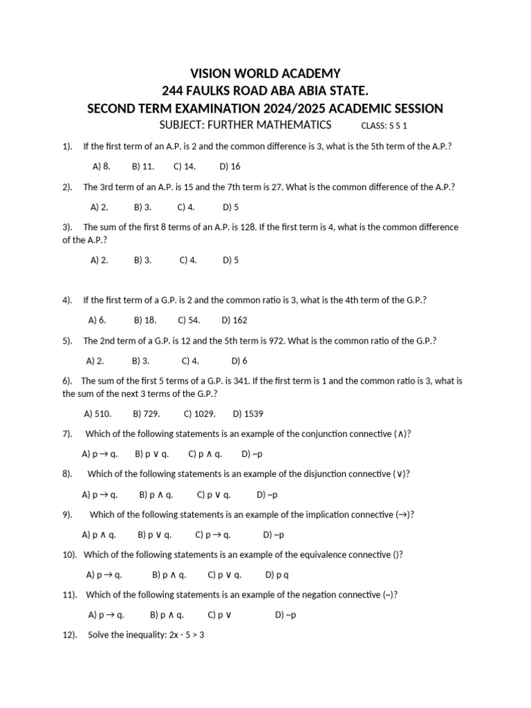 Further Mathematics Exam Questions 2024 | PDF | Grammar | Mathematics