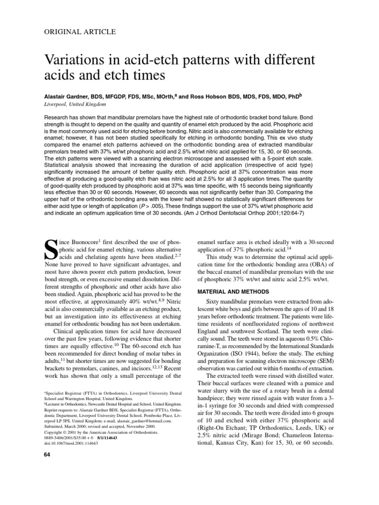 Variations in AcidEtch Patterns With Different Acids and Each Time