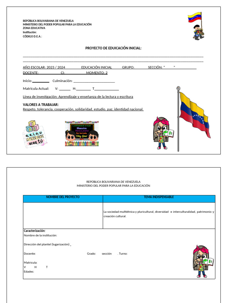 Proyecto de Educación Inicial 2023-2024 | PDF | Aprendizaje | Plan de ...