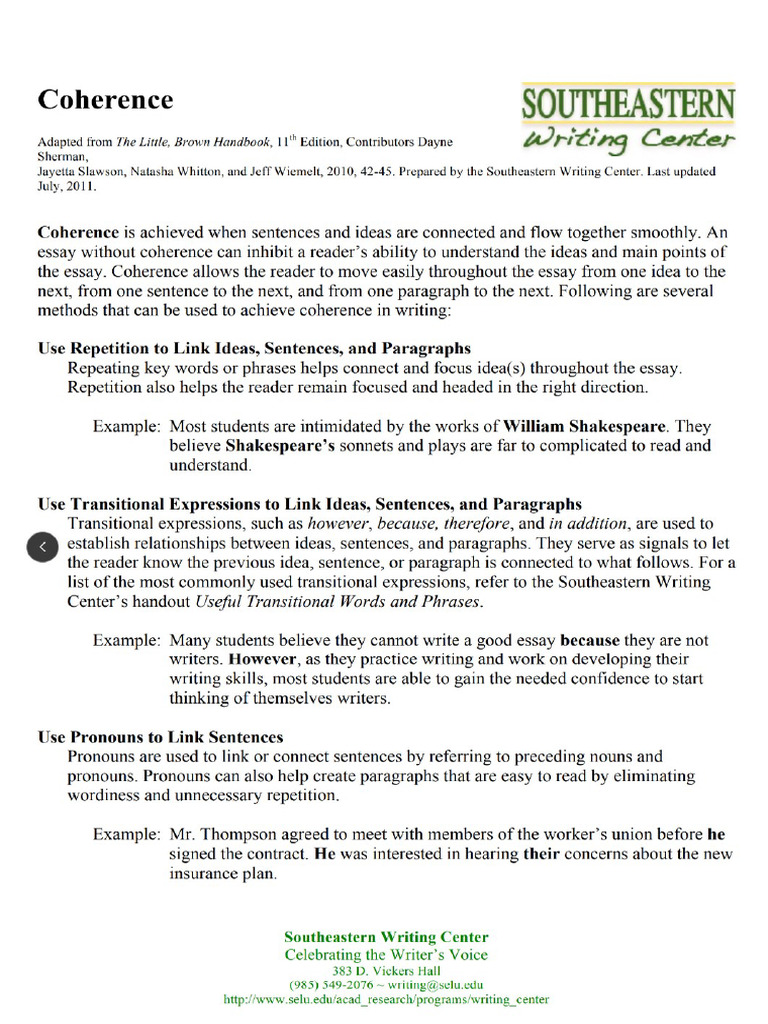 Achieving Coherence in Writing | PDF | Pronoun | Sentence (Linguistics)