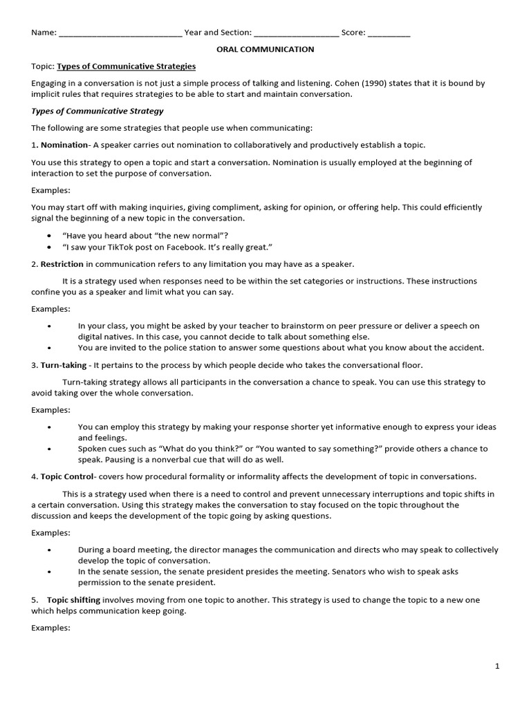 Types of Communicative Strategies Explained | PDF | Communication ...