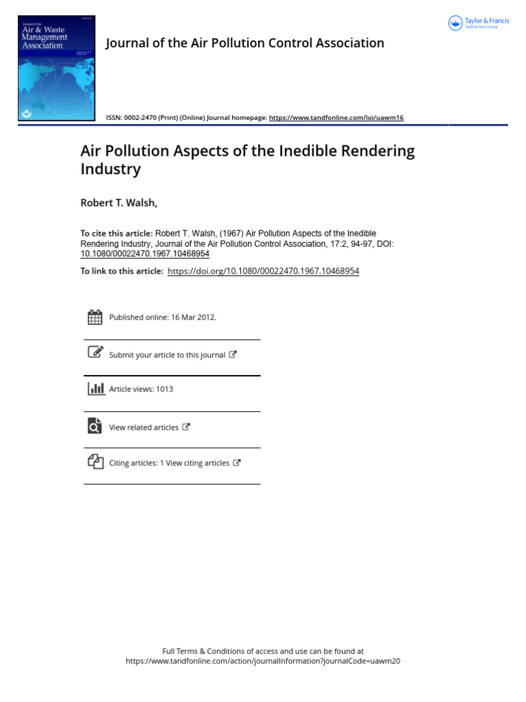 Air Pollution Aspects of the Inedible Rendering Industry | PDF ...