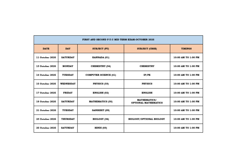 Midterm Exam Schedule 2025 | PDF