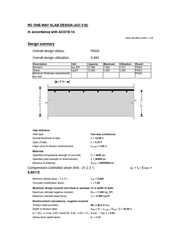 ACI 318 One-Way Slab Design Summary | PDF | Strength Of Materials ...