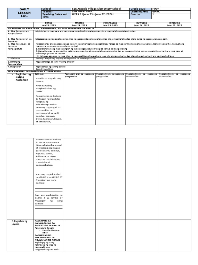 GMRC 4 Week 1 DLL | PDF