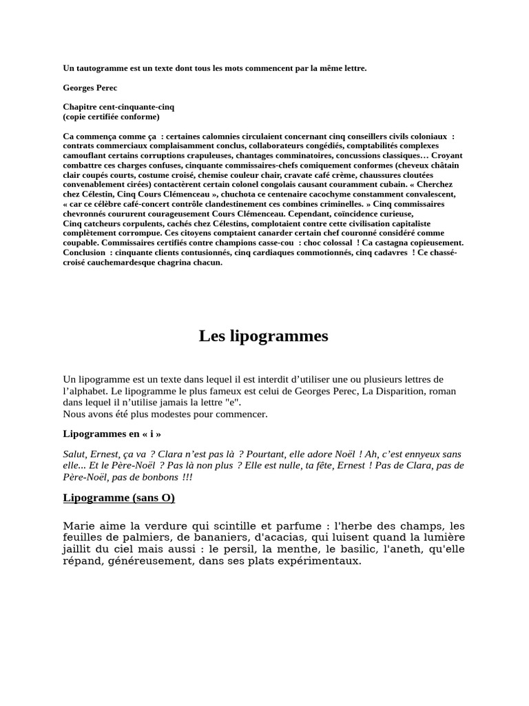 Tautogrammes et lipogrammes expliqués | PDF